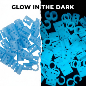 Alternative view of DotClip - Set inele păr albastre fosforescente 50 buc.