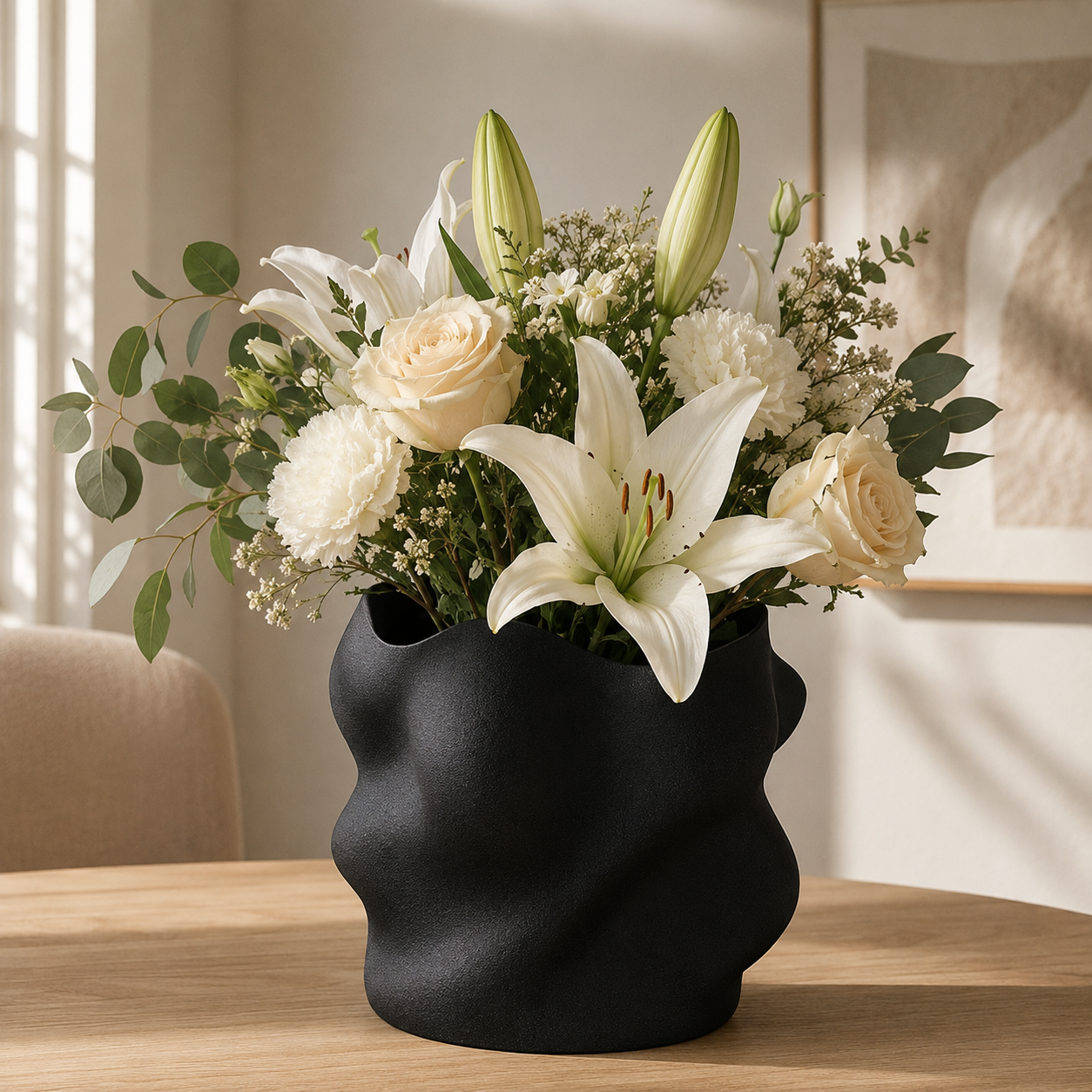Eteria - Vază decorativă negru imprimată 3D