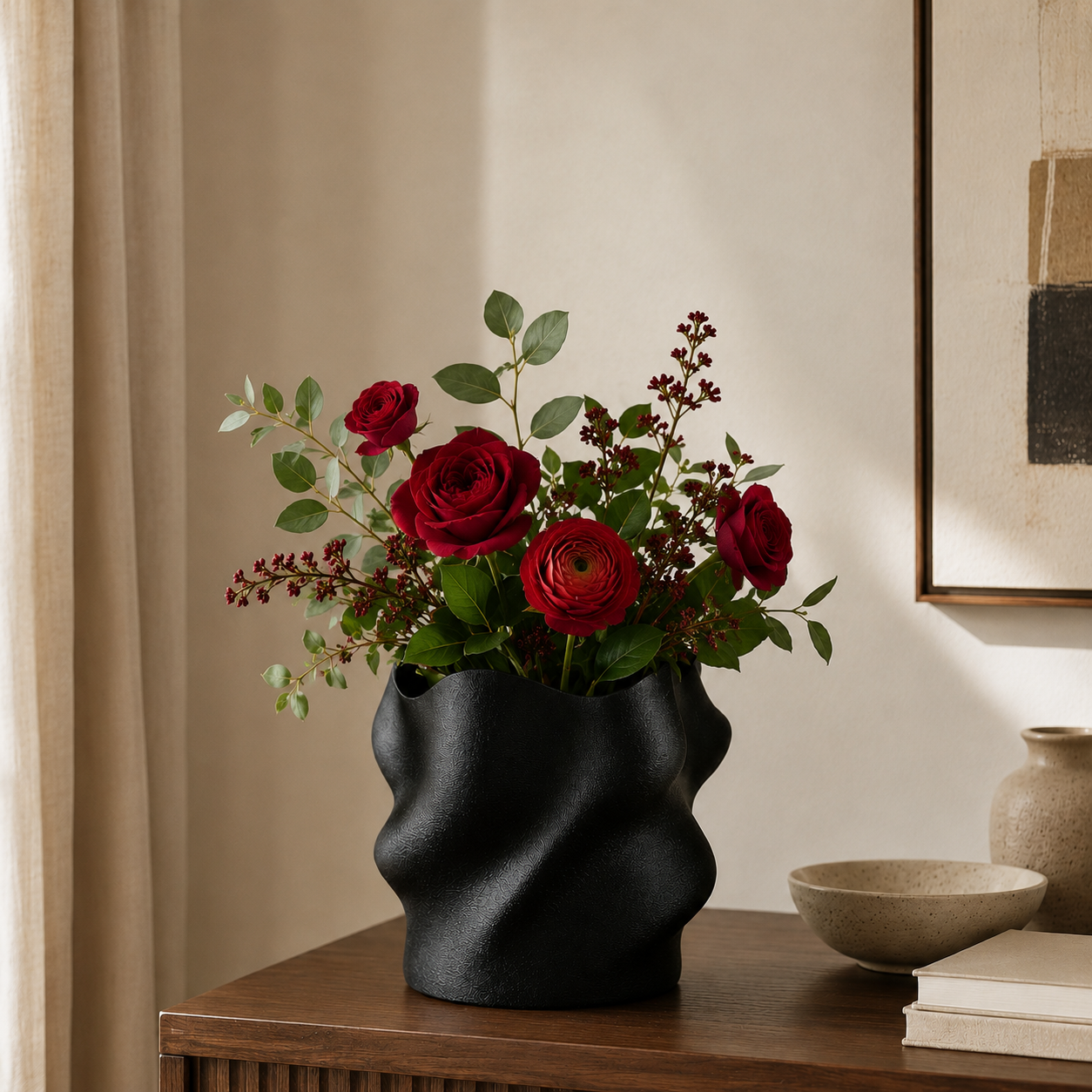 Eteria - Vază decorativă negru imprimată 3D - imagine 6