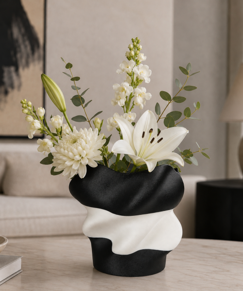 Eteria - Vază decorativă alb-negru 3D - imagine 3