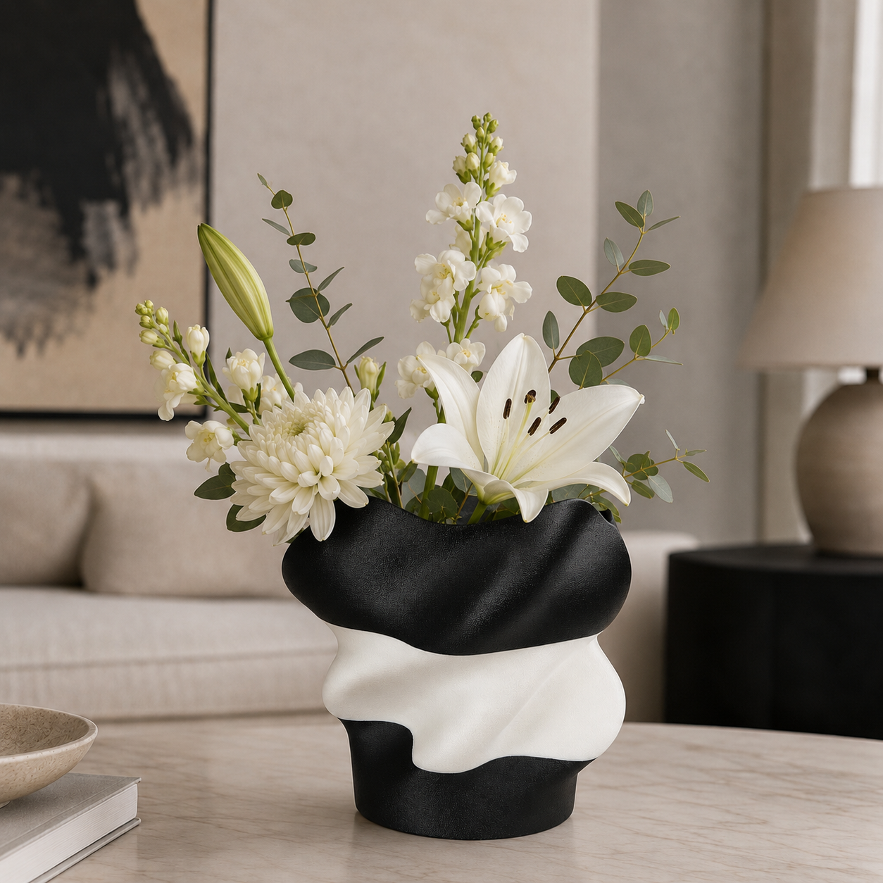 Eteria - Vază decorativă alb-negru 3D - imagine 3