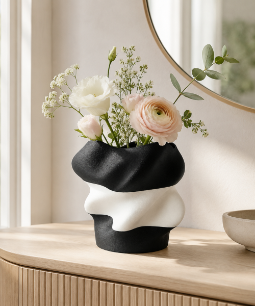 Eteria - Vază decorativă alb-negru 3D - imagine 5