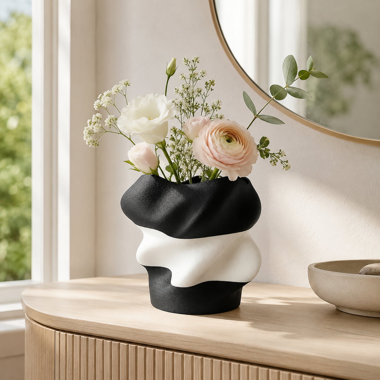 Eteria - Vază decorativă alb-negru 3D - imagine 5