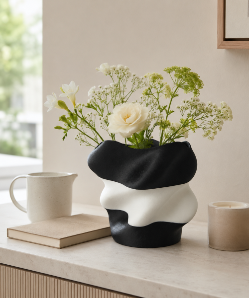Eteria - Vază decorativă alb-negru 3D - imagine 7