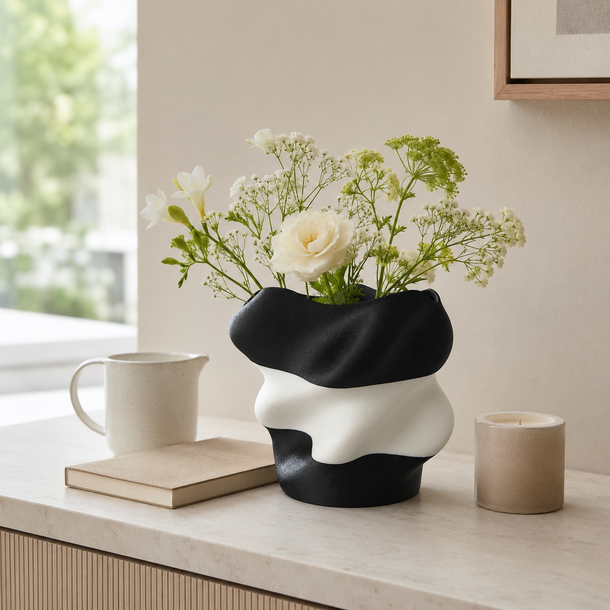 Eteria - Vază decorativă alb-negru 3D - imagine 7