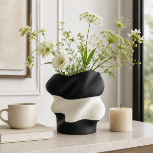 Eteria - Vază decorativă alb-negru 3D