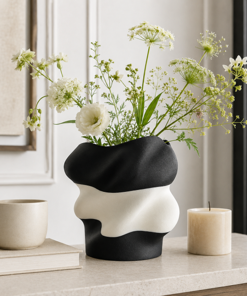 Eteria - Vază decorativă alb-negru 3D