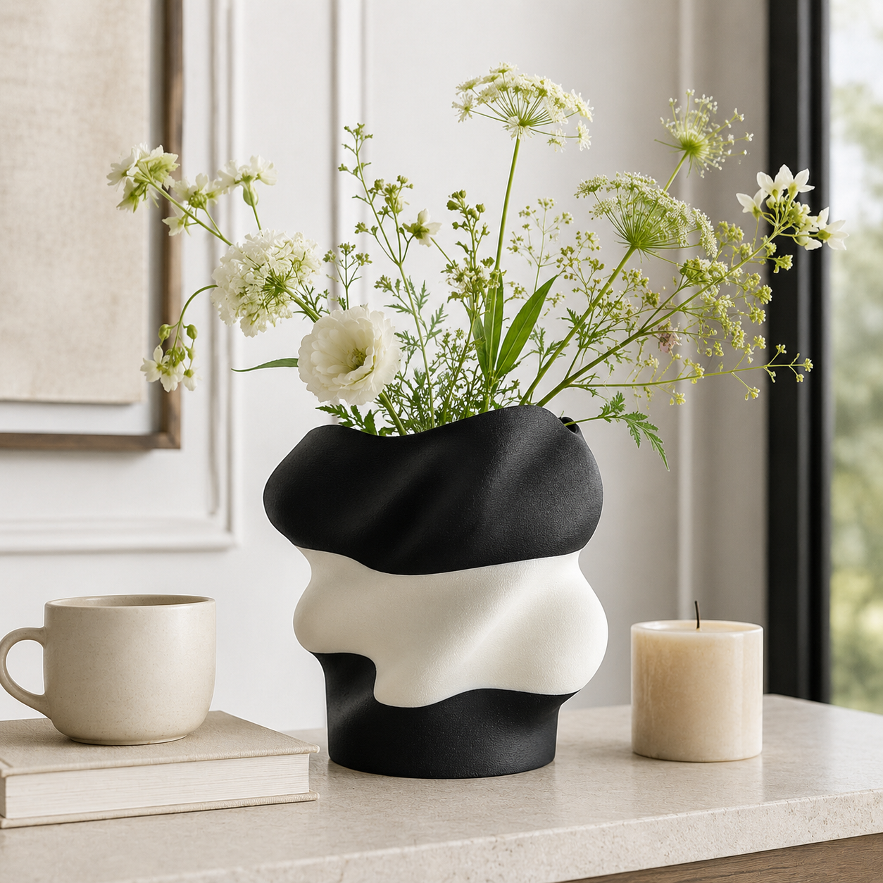 Eteria - Vază decorativă alb-negru 3D