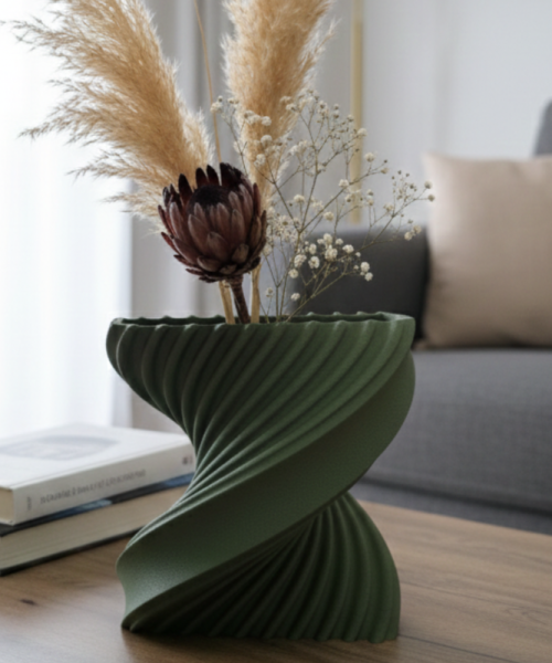 Spira - Vază decorativă verde imprimată 3D - imagine 13