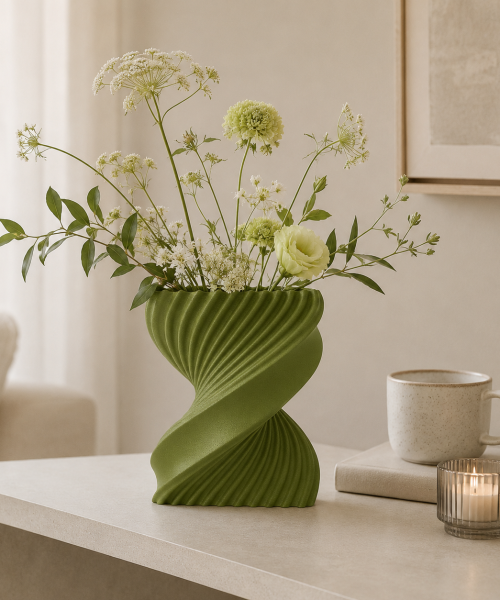 Spira - Vază decorativă verde imprimată 3D
