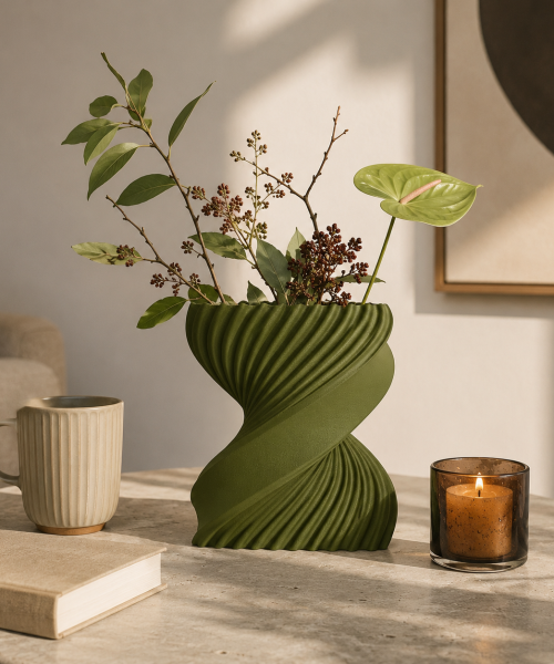 Alternative view of Spira - Vază decorativă verde imprimată 3D