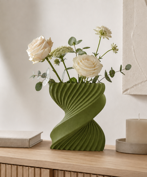 Spira - Vază decorativă verde imprimată 3D - imagine 5