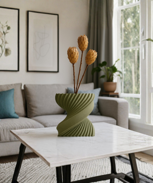 Spira - Vază decorativă verde imprimată 3D - imagine 7