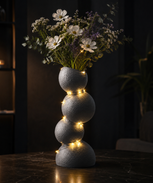 Alternative view of Sphera – Vază decorativă impermeabilă marble imprimată 3D cu luminițe cadou