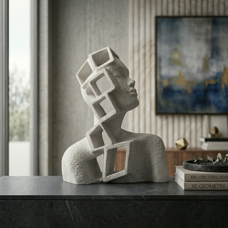 Mira – Statuetă decorativă abstractă marble imprimată 3D cu luminițe cadou - imagine 3