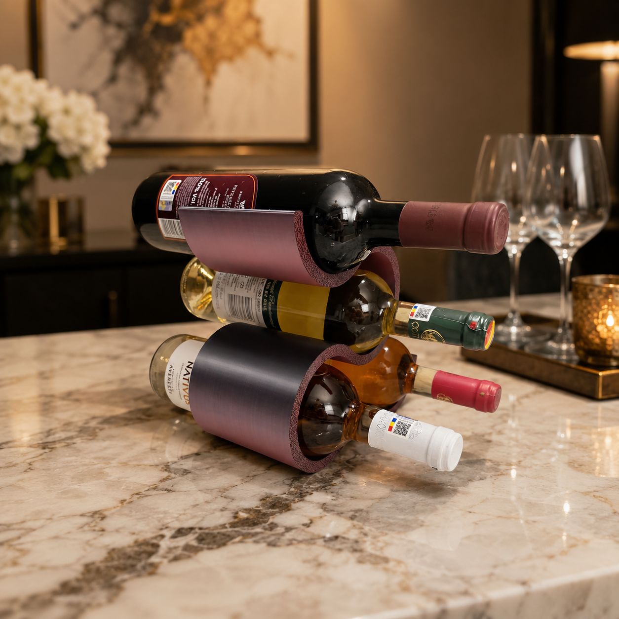 Cava – suport pentru 4 sticle de vin, imprimat 3D